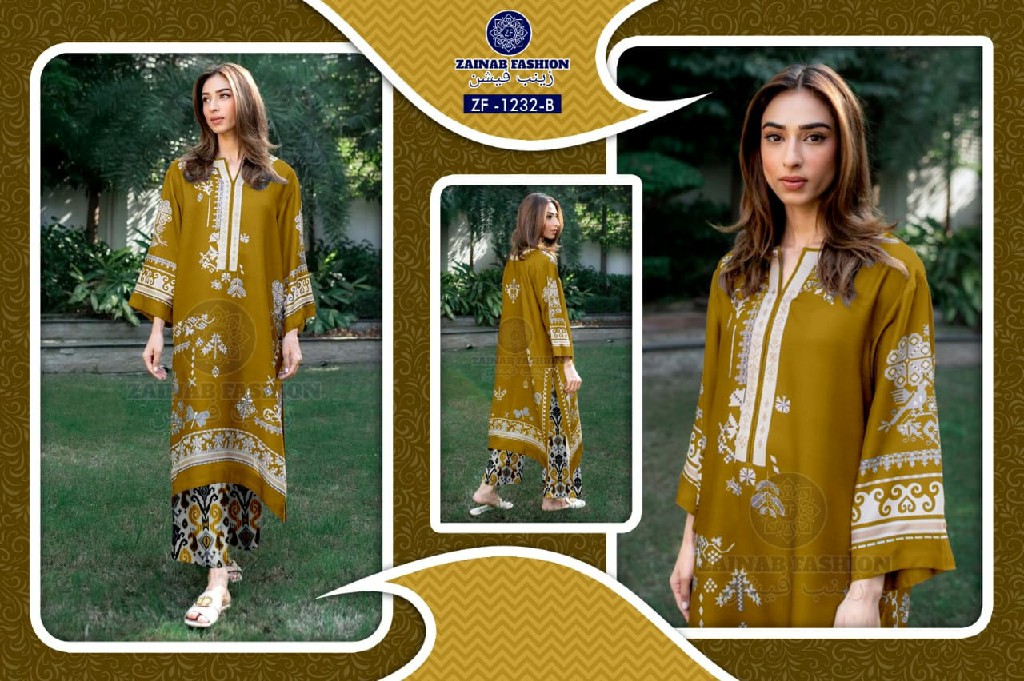 ZAINAB D.NO 1232 WHOLESALE READYMADE IMPORTED SOFT CRAPE CASUAL WEAR 3 PCS SUITS FOR EXPORT