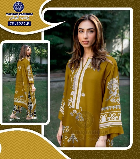 ZAINAB D.NO 1232 WHOLESALE READYMADE IMPORTED SOFT CRAPE CASUAL WEAR 3 PCS SUITS FOR EXPORT