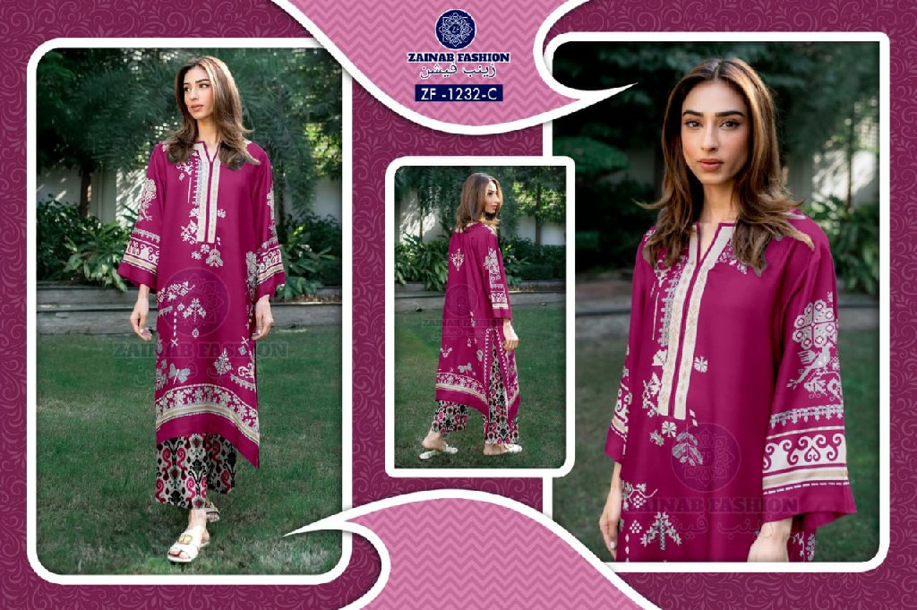 ZAINAB D.NO 1232 WHOLESALE READYMADE IMPORTED SOFT CRAPE CASUAL WEAR 3 PCS SUITS FOR EXPORT