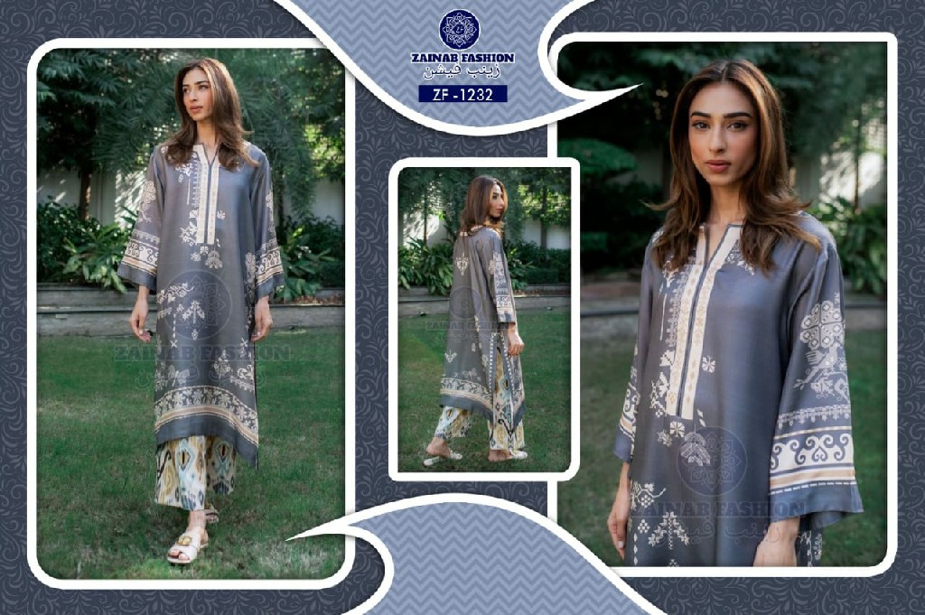 ZAINAB D.NO 1232 WHOLESALE READYMADE IMPORTED SOFT CRAPE CASUAL WEAR 3 PCS SUITS FOR EXPORT