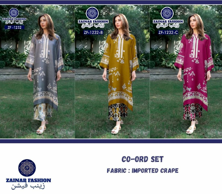 ZAINAB D.NO 1232 WHOLESALE READYMADE IMPORTED SOFT CRAPE CASUAL WEAR 3 PCS SUITS FOR EXPORT