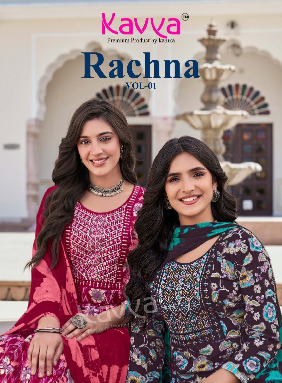 KAVYA RACHANA VOL 1 WHOLESALE READYMADE VISCOSE FOIL BEST DESIGN 3 PCS SUITS FOPR EXPORT