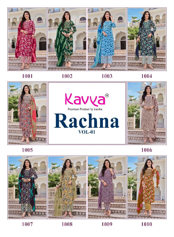 KAVYA RACHANA VOL 1 WHOLESALE READYMADE VISCOSE FOIL BEST DESIGN 3 PCS SUITS FOPR EXPORT