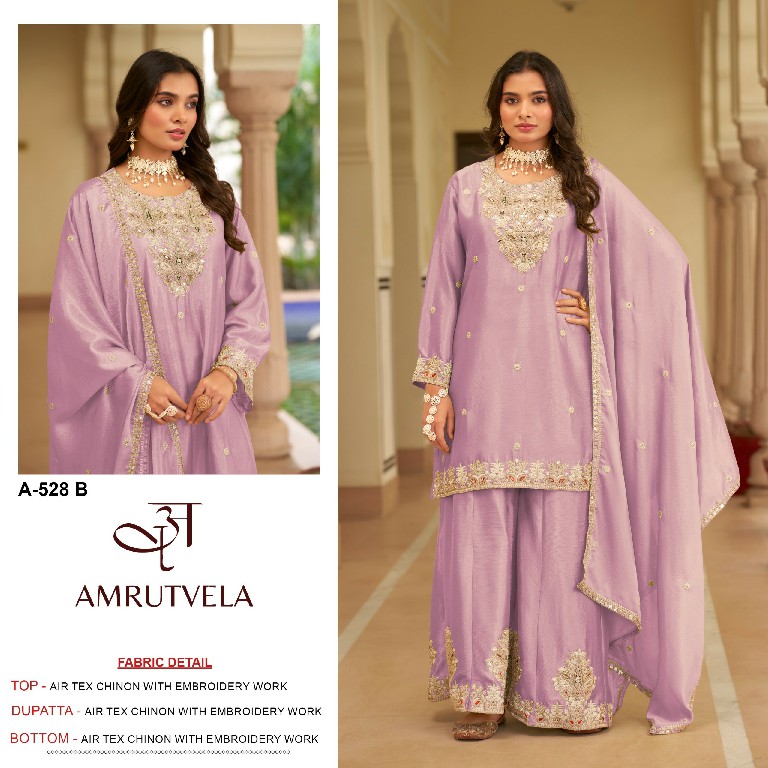 AMRUTVELA D.NO 528 WHOLESALE READYMADE AOR TEX CHINON PAKISTANI FUNCTION WEAR 3 PCS SUITS EXPORTER
