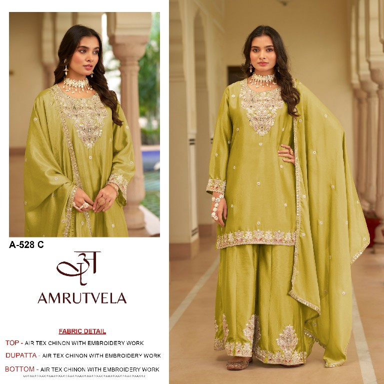 AMRUTVELA D.NO 528 WHOLESALE READYMADE AOR TEX CHINON PAKISTANI FUNCTION WEAR 3 PCS SUITS EXPORTER