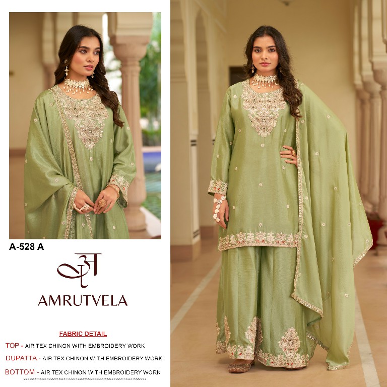 AMRUTVELA D.NO 528 WHOLESALE READYMADE AOR TEX CHINON PAKISTANI FUNCTION WEAR 3 PCS SUITS EXPORTER