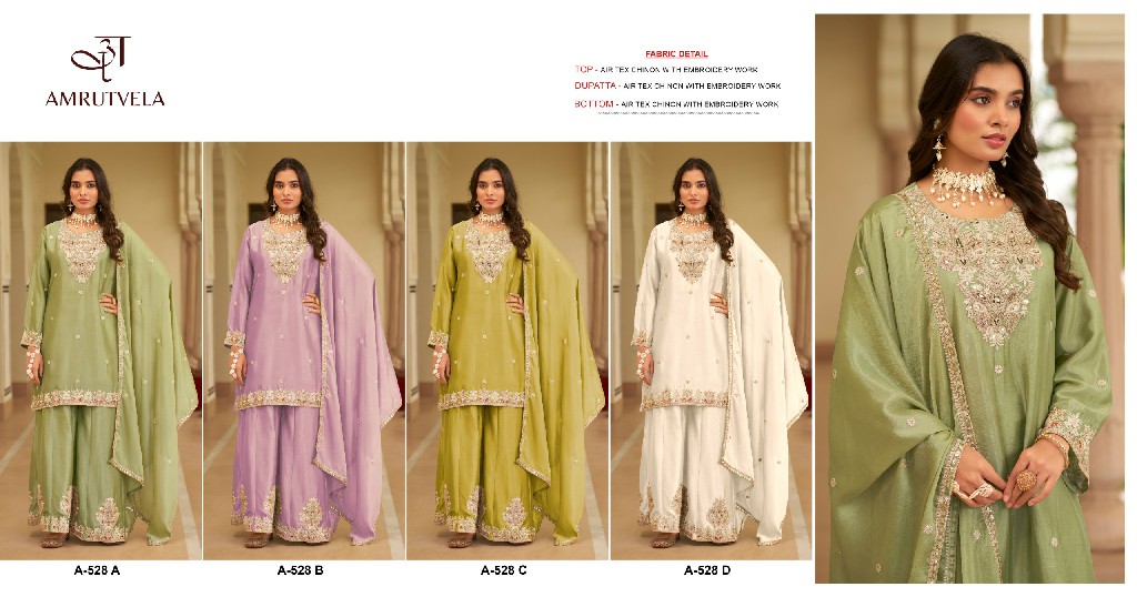 AMRUTVELA D.NO 528 WHOLESALE READYMADE AOR TEX CHINON PAKISTANI FUNCTION WEAR 3 PCS SUITS EXPORTER