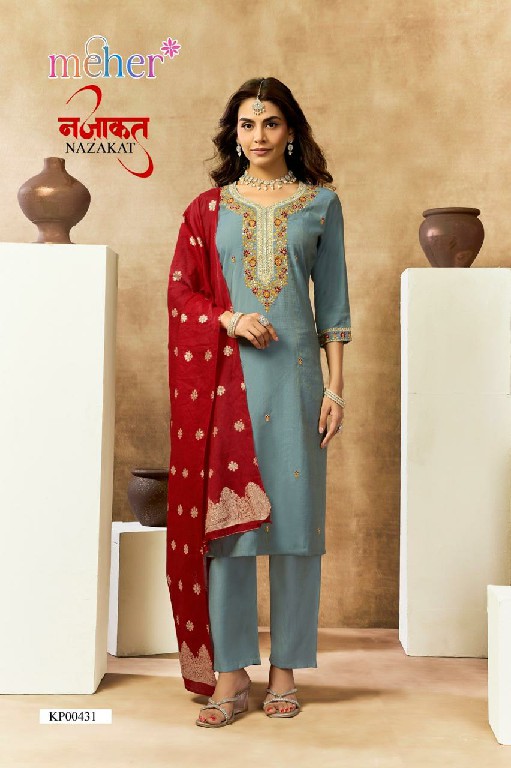 MEHER NAZAKAT WHOLESALE READYMADE VERTICAN SHIMMER BEAUTIFUL 3 PCS SUITS SUPPLIER