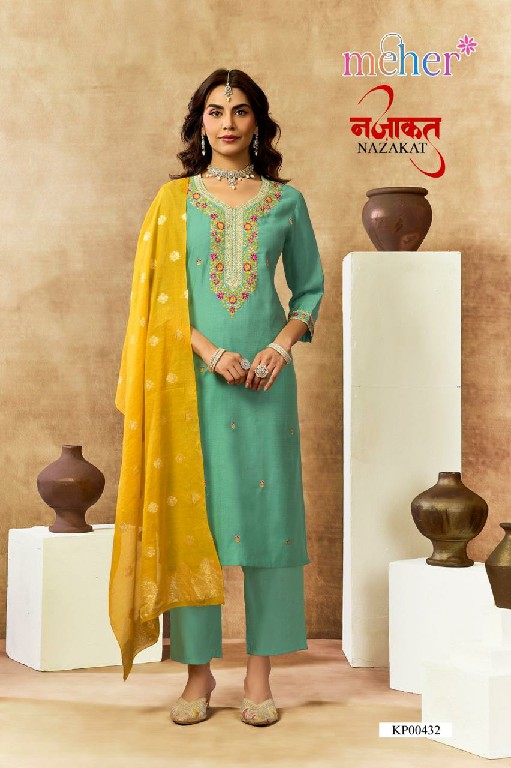 MEHER NAZAKAT WHOLESALE READYMADE VERTICAN SHIMMER BEAUTIFUL 3 PCS SUITS SUPPLIER