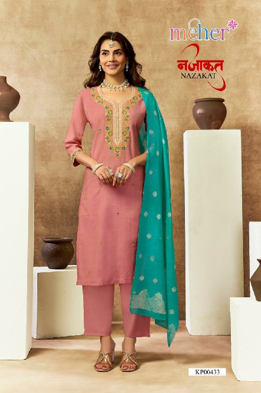 MEHER NAZAKAT WHOLESALE READYMADE VERTICAN SHIMMER BEAUTIFUL 3 PCS SUITS SUPPLIER