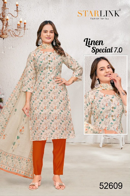 STARLINK LINEN SPECIAL VOL 7 WHOLESALE READYMADE LINEN WITH WORK CLASSY LOOK 3 PCS COMBO SET SUITS EXPORTER