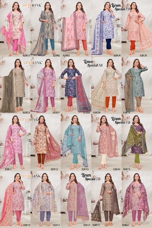 STARLINK LINEN SPECIAL VOL 7 WHOLESALE READYMADE LINEN WITH WORK CLASSY LOOK 3 PCS COMBO SET SUITS EXPORTER