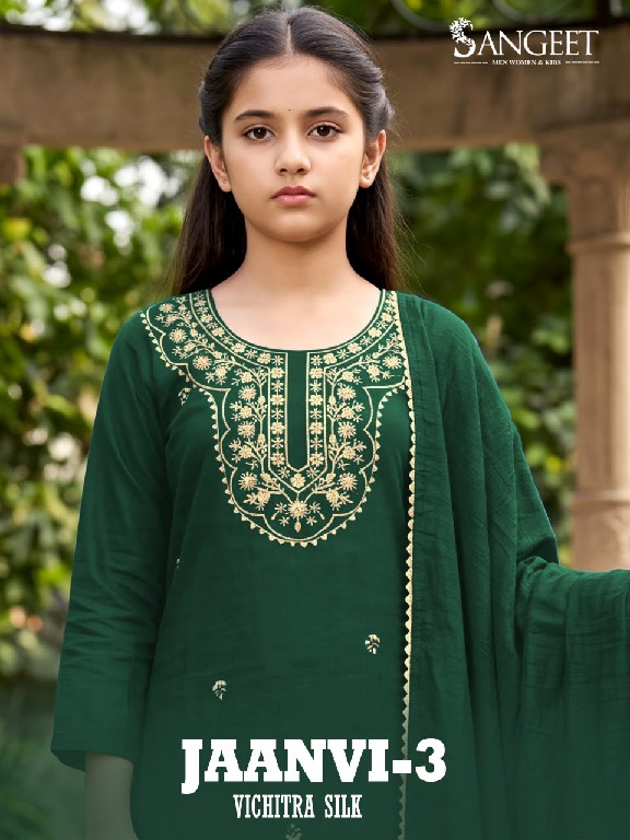 SANGEET JAANVI VOL 3 WHOLESALE READYMADE VICHITRA BLOOMING SILK ETHNIC WEAR 3 PCS SUITS FOR KIDS ONLINE