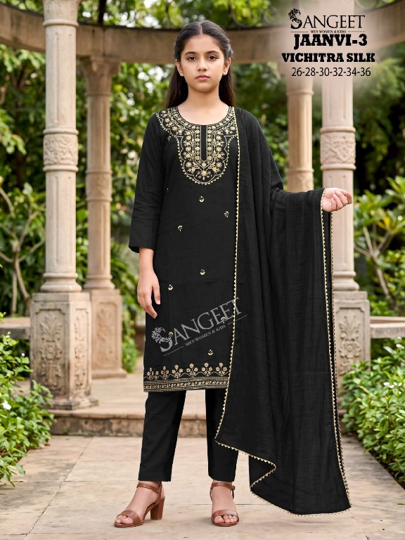 SANGEET JAANVI VOL 3 WHOLESALE READYMADE VICHITRA BLOOMING SILK ETHNIC WEAR 3 PCS SUITS FOR KIDS ONLINE