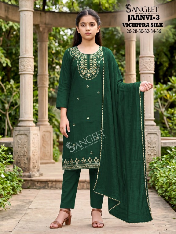 SANGEET JAANVI VOL 3 WHOLESALE READYMADE VICHITRA BLOOMING SILK ETHNIC WEAR 3 PCS SUITS FOR KIDS ONLINE