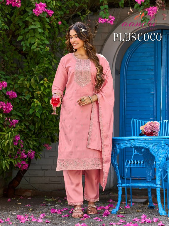AANCHI PLUS COCO WHOLESALE READYMADE GLASS ROMAN BIG SIZE LATEST FASHION 3 PCS COMBO SET SUITS EXPORTER