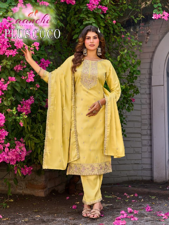 AANCHI PLUS COCO WHOLESALE READYMADE GLASS ROMAN BIG SIZE LATEST FASHION 3 PCS COMBO SET SUITS EXPORTER