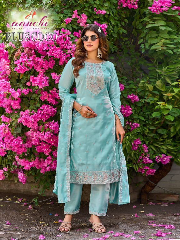 AANCHI PLUS COCO WHOLESALE READYMADE GLASS ROMAN BIG SIZE LATEST FASHION 3 PCS COMBO SET SUITS EXPORTER