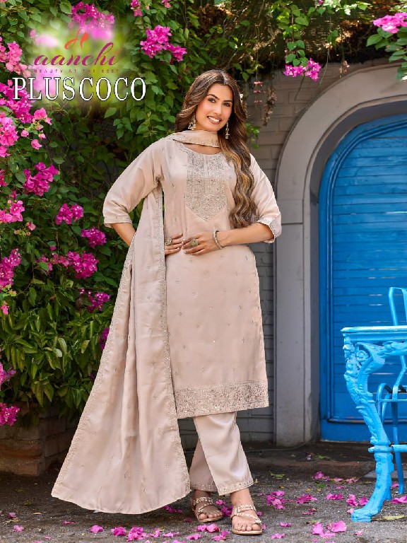 AANCHI PLUS COCO WHOLESALE READYMADE GLASS ROMAN BIG SIZE LATEST FASHION 3 PCS COMBO SET SUITS EXPORTER