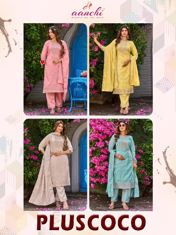 AANCHI PLUS COCO WHOLESALE READYMADE GLASS ROMAN BIG SIZE LATEST FASHION 3 PCS COMBO SET SUITS EXPORTER