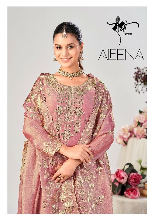 RADHA TRENDZ ALEENA WHOLESALE READYMADE HEAVY FENDY SILK OCCASION WEAR 3 PCS SUITS FOR EXPORT