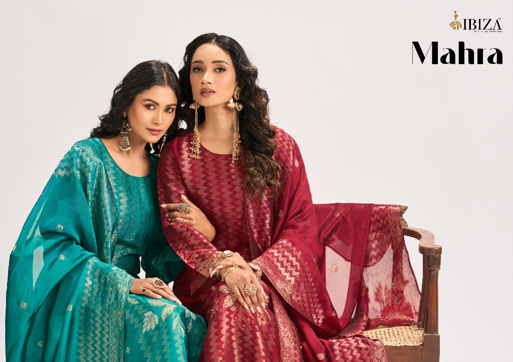 IBIZA MAHRA WHOLESALE PURE BANGLORY SILK JACQUARD FESTIVE LOOK UNSTITCH SALWAR SUITS SUPPLIER