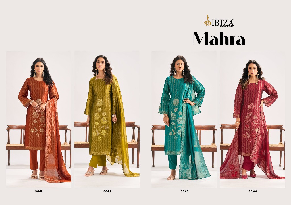 IBIZA MAHRA WHOLESALE PURE BANGLORY SILK JACQUARD FESTIVE LOOK UNSTITCH SALWAR SUITS SUPPLIER