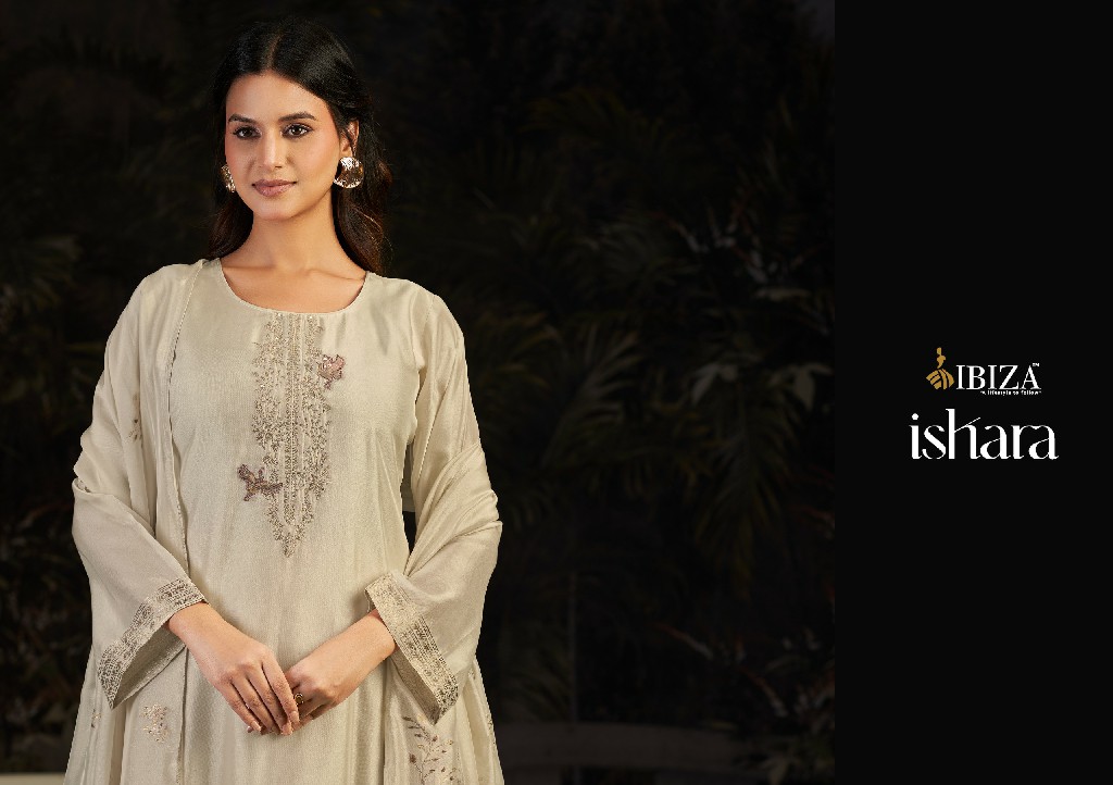 IBIZA ISHARA WHOLESALE PURE BANGLORY SILK JACQUARD WITH HAND WORK UNSTITCH SALWAR SUITS EXPORTER