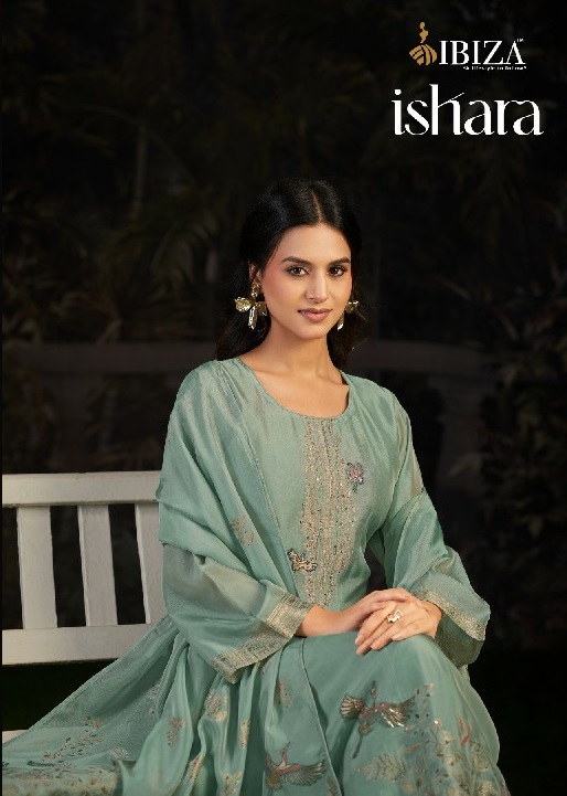 IBIZA ISHARA WHOLESALE PURE BANGLORY SILK JACQUARD WITH HAND WORK UNSTITCH SALWAR SUITS EXPORTER