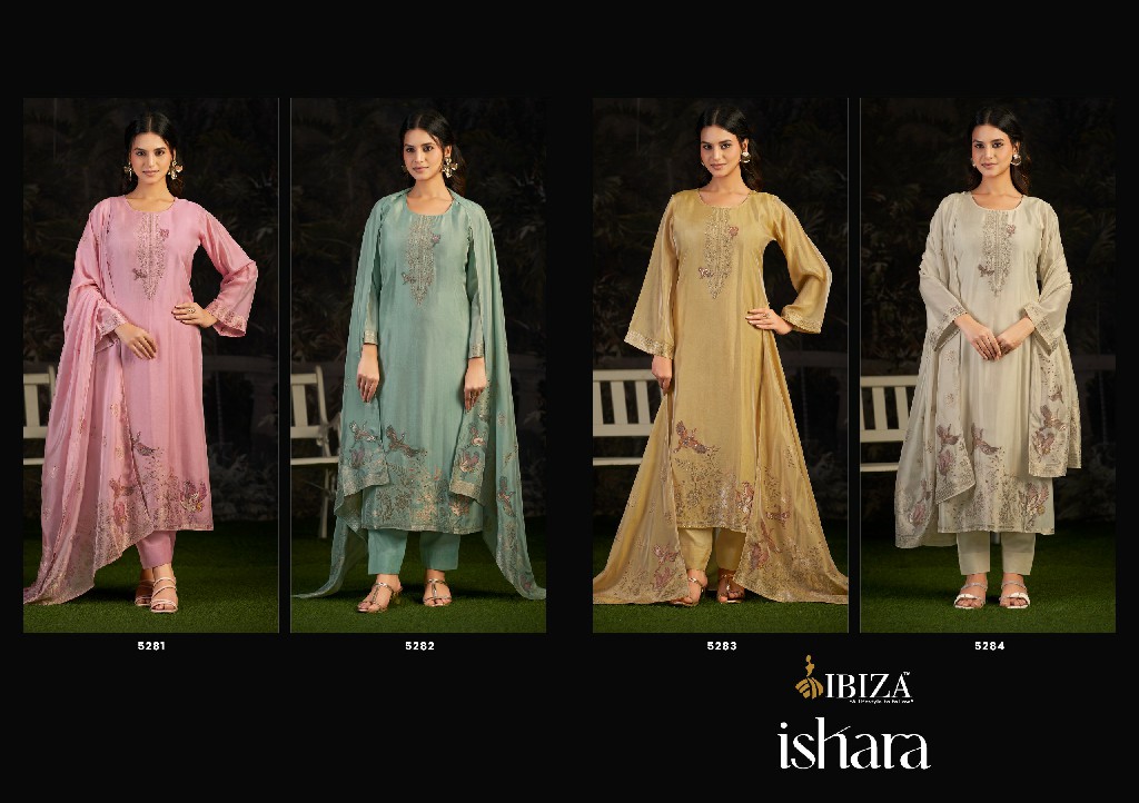 IBIZA ISHARA WHOLESALE PURE BANGLORY SILK JACQUARD WITH HAND WORK UNSTITCH SALWAR SUITS EXPORTER