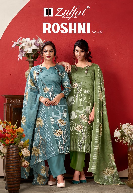ZULFAT ROSHNI VOL 2 WHOLESALE PURE JAM COTTON WITH HEAVY HANDWORK UNSTITCH SALWAR SUITS SUPPLIER