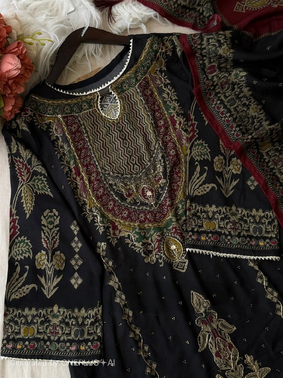 AMRUTVELA D.NO 285 WHOLESALE VISCOSE MUSLIN AMAZING HAND WORK UNSTITCH SALWAR SUITS SUPPLIER