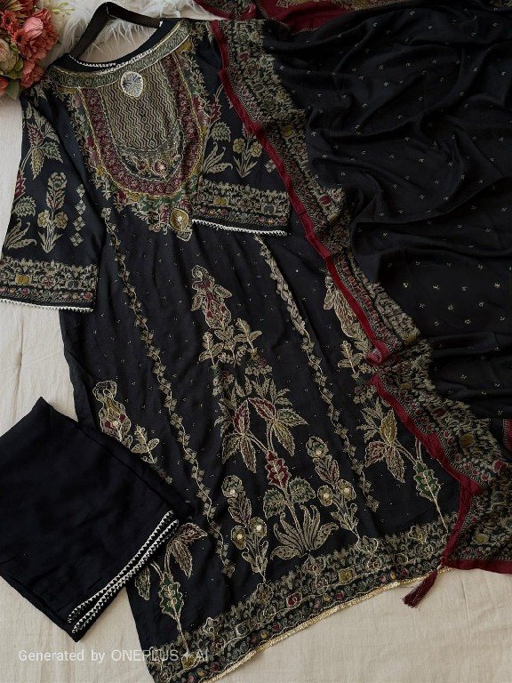 AMRUTVELA D.NO 285 WHOLESALE VISCOSE MUSLIN AMAZING HAND WORK UNSTITCH SALWAR SUITS SUPPLIER