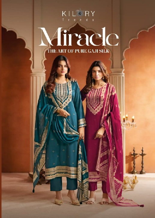 KILORY TRENDS MIRACLE WHOLESALE PURE GAJJI SILK WITH MIRROR HAND WORK UNSTITCH SALWAR SUITS EXPORTER