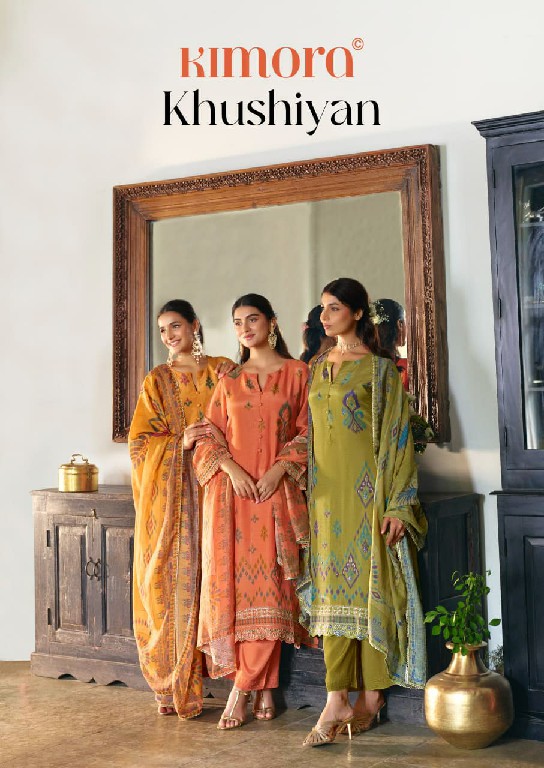 KIMORA KHUSHIYAN WHOLESALE PURE MUSLIN BEAUTIFUL DESIGN UNSTITCH SALWAR SUITS FOR EXPORT