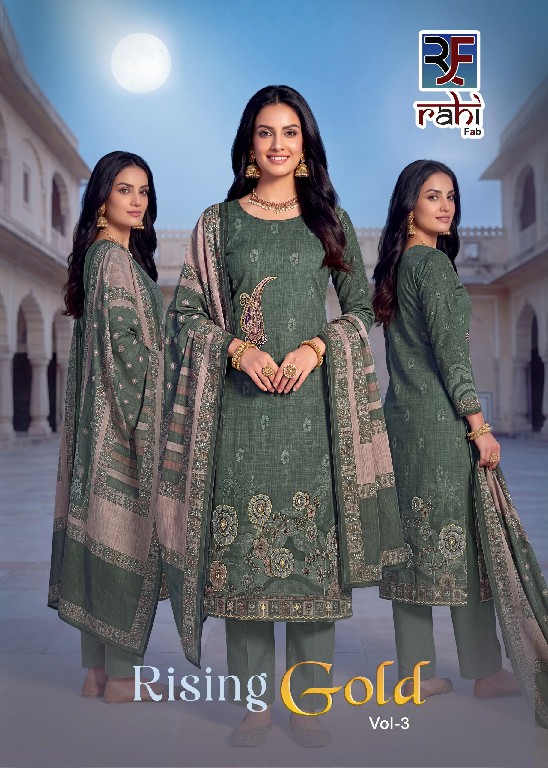 RAHI FAB RISING GOLD VOL 3 WHOLESALE READYMADE PURE COTTON BEAUTIFUL WORK 3 PCS SUITS FOR EXPORT
