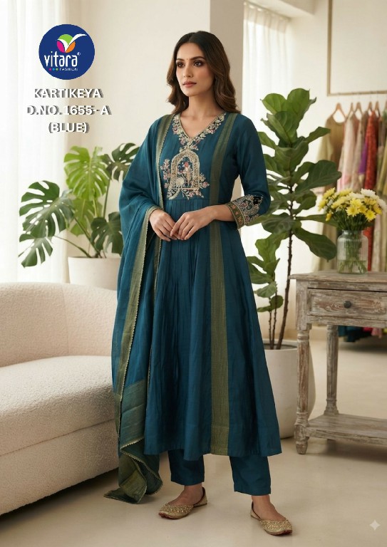 VITARA FASHION KARTIKEYA WHOLESALE READYMADE MUL CHANDERI AMAZING 3 PCS COMBO SET SUITS SUPPLIER