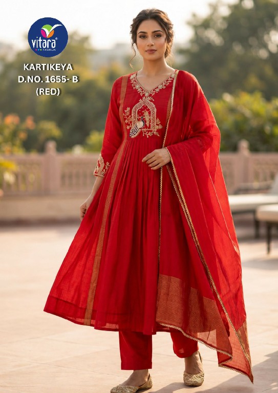 VITARA FASHION KARTIKEYA WHOLESALE READYMADE MUL CHANDERI AMAZING 3 PCS COMBO SET SUITS SUPPLIER