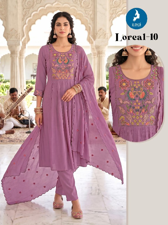 KAYA LOREAL WHOLESALE READYMADE MULL CHANDERI BIG SIZE STUNNING LOOK 3 PCS COMBO SET SUITS ONLINE