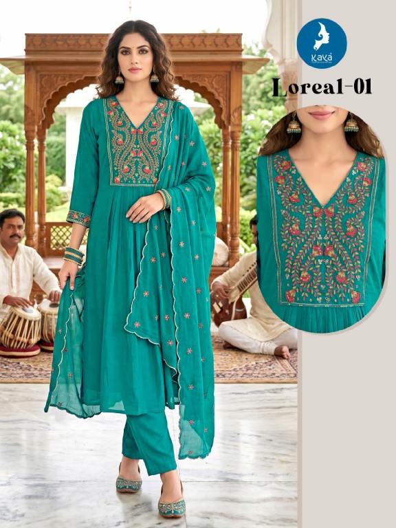 KAYA LOREAL WHOLESALE READYMADE MULL CHANDERI BIG SIZE STUNNING LOOK 3 PCS COMBO SET SUITS ONLINE