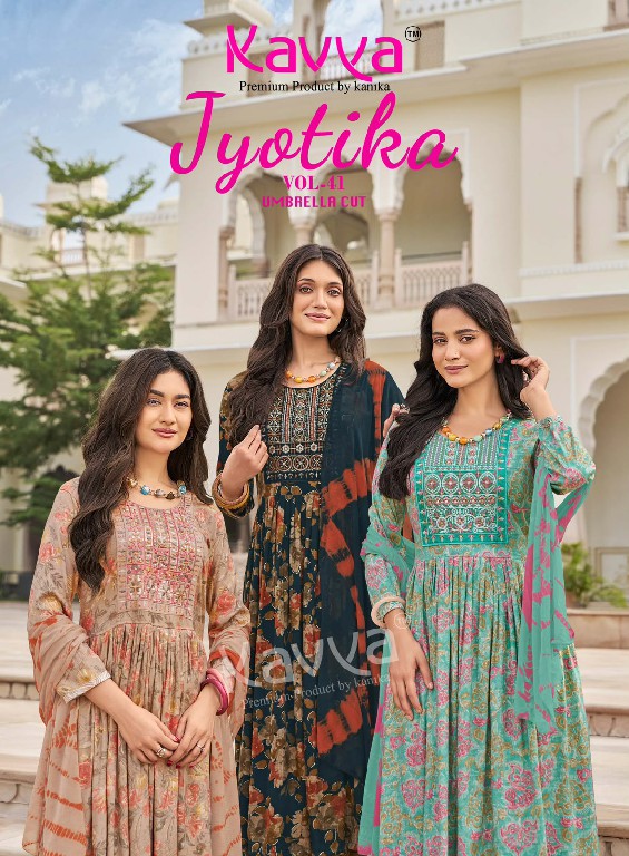 KAVYA JYOTIKA VOL 41 WHOLESALE READYMADE CAPSULE UMBRELLA CUT 3 PCS SUITS EXPORTER