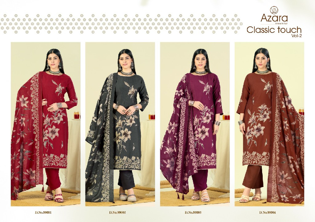 AZARA BY RADHIKA FASHION CLASSIC TOUCH VOL 2 WHOLESALE VISCOSE DESIGNER WORK UNSTITCH SALWAR SUITS ONLINE