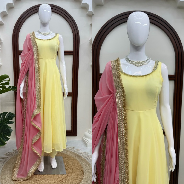 TEXTILEDEAL D.NO 6062 WHOLESALE READYMADE FOUX GEORGETTE MODERN STYLISH ANARKALI 3 PCS SUITS EXPORTER