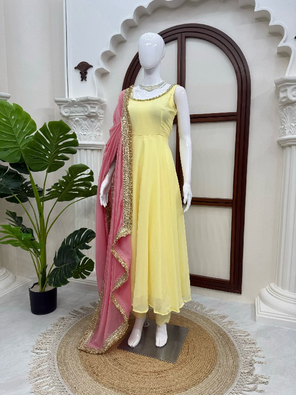 TEXTILEDEAL D.NO 6062 WHOLESALE READYMADE FOUX GEORGETTE MODERN STYLISH ANARKALI 3 PCS SUITS EXPORTER