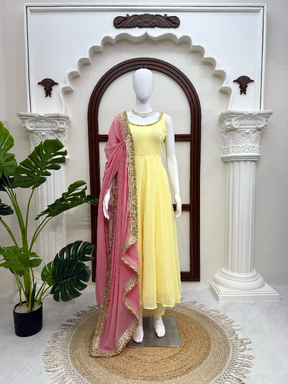 TEXTILEDEAL D.NO 6062 WHOLESALE READYMADE FOUX GEORGETTE MODERN STYLISH ANARKALI 3 PCS SUITS EXPORTER