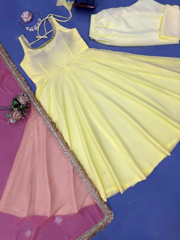 TEXTILEDEAL D.NO 6062 WHOLESALE READYMADE FOUX GEORGETTE MODERN STYLISH ANARKALI 3 PCS SUITS EXPORTER