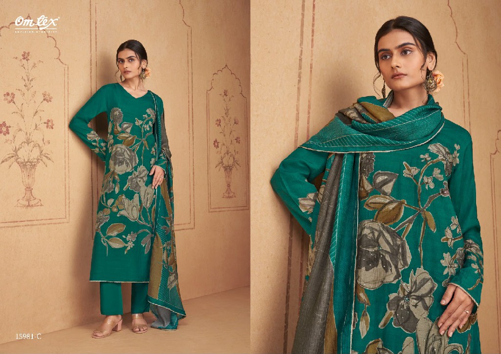 OMTEX CLARISSA WHOLESALE RADIANT SILK DIGITAL PRINT WITH HAND WORK UNSTITCH SALWAR SUITS SUPPLIER