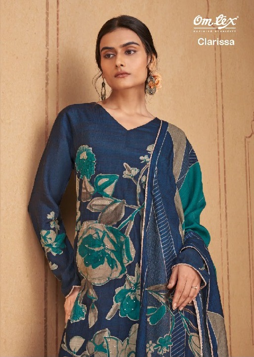 OMTEX CLARISSA WHOLESALE RADIANT SILK DIGITAL PRINT WITH HAND WORK UNSTITCH SALWAR SUITS SUPPLIER