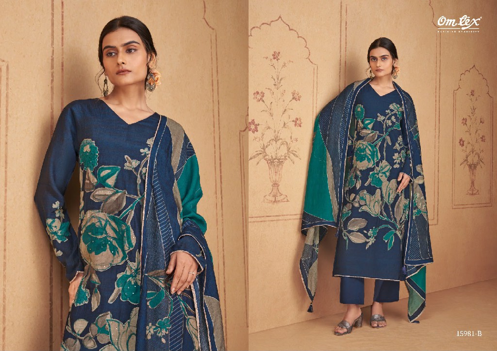 OMTEX CLARISSA WHOLESALE RADIANT SILK DIGITAL PRINT WITH HAND WORK UNSTITCH SALWAR SUITS SUPPLIER