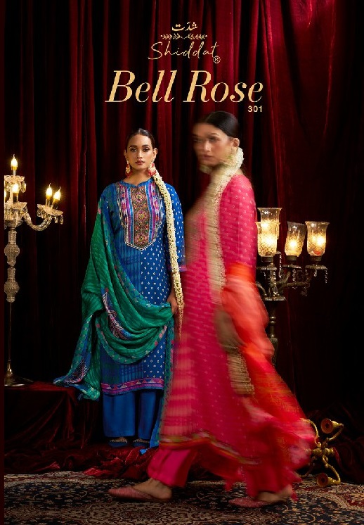SHIDDAT BELL ROSE 301 WHOLESALE VISCOSE ORGANZA FESTIVE LOOK UNSTITCH SALWAR SUITS FOR EXPORT